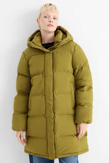 Dames - Mantel met stiksels en capuchon - waterafstotend - groen