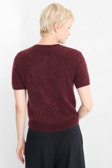 Femmes - Pull de maille en cachemire - manches courtes - bordeaux