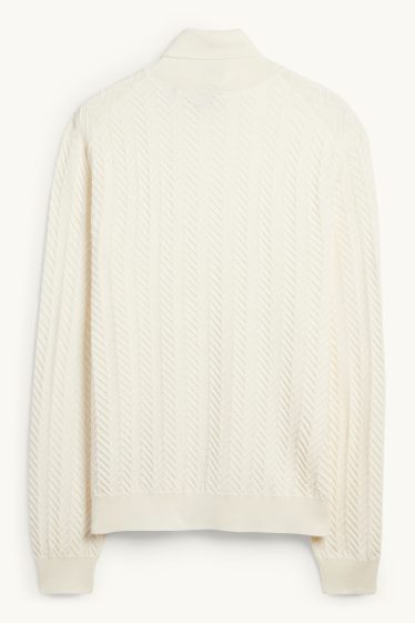 Herren - Rollkragenpullover - strukturiert - cremeweiss