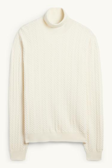 Herren - Rollkragenpullover - strukturiert - cremeweiss