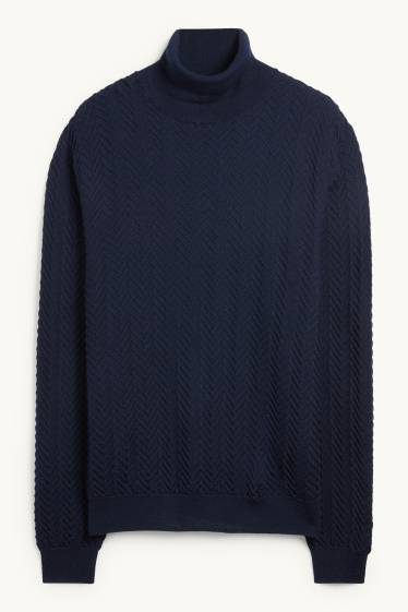 Herren - Rollkragenpullover - strukturiert - dunkelblau