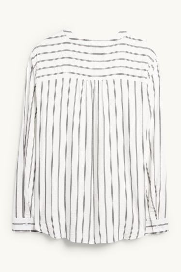 Femei - Bluză cu decolteu în V - cu dungi - alb / negru