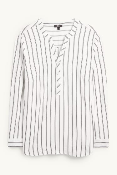 Femei - Bluză cu decolteu în V - cu dungi - alb / negru