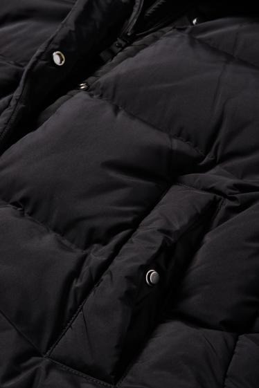 Dames - Mantel met stiksels en capuchon - waterafstotend - zwart