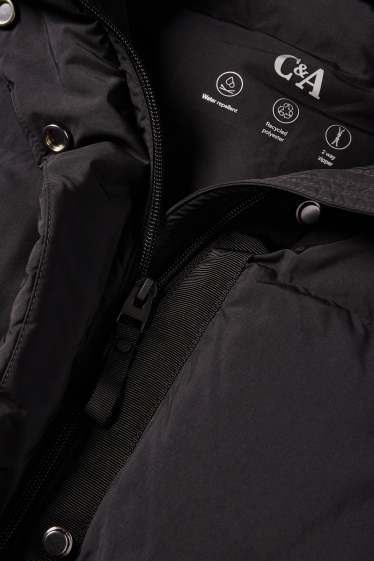 Dames - Mantel met stiksels en capuchon - waterafstotend - zwart