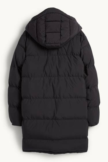 Dames - Mantel met stiksels en capuchon - waterafstotend - zwart