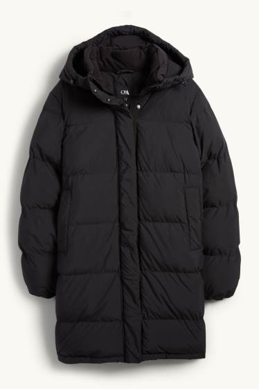 Dames - Mantel met stiksels en capuchon - waterafstotend - zwart