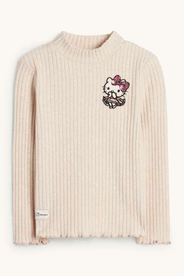 Kinderen: meisjes - Hello Kitty - longsleeve - geribd - licht beige