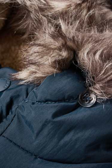 Neonati - Procione - giacca trapuntata per neonati con cappuccio e riporto di ecopelliccia - blu scuro