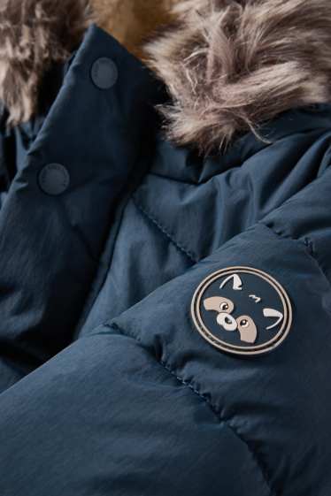 Neonati - Procione - giacca trapuntata per neonati con cappuccio e riporto di ecopelliccia - blu scuro