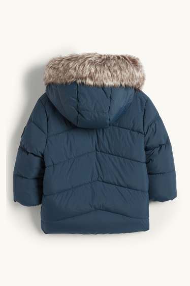 Neonati - Procione - giacca trapuntata per neonati con cappuccio e riporto di ecopelliccia - blu scuro