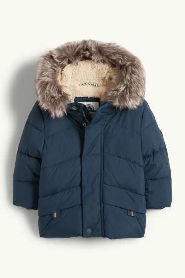 Neonati - Procione - giacca trapuntata per neonati con cappuccio e riporto di ecopelliccia - blu scuro