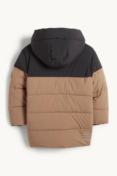 Children Boys - Quilted jacket with hood - light brown