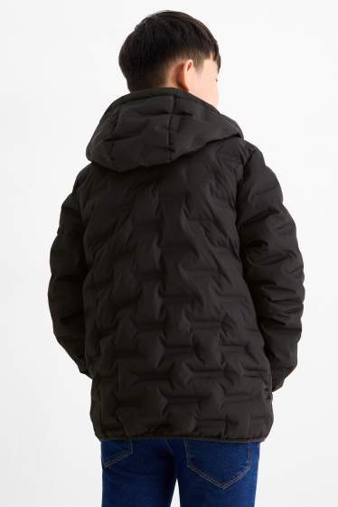 Děti - chlapci - Prošívaná bunda s kapucí - z vodoodpudivého materiálu - černá