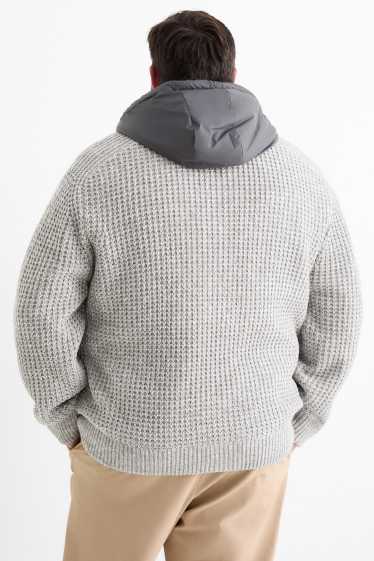 Herren - Strickjacke mit Kapuze - gefüttert - strukturiert - hellgrau