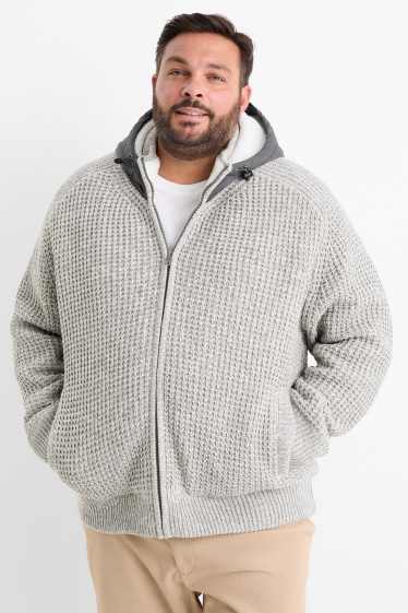 Herren - Strickjacke mit Kapuze - gefüttert - strukturiert - hellgrau