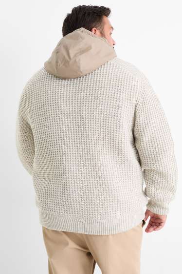 Herren - Strickjacke mit Kapuze - gefüttert - strukturiert - hellbeige