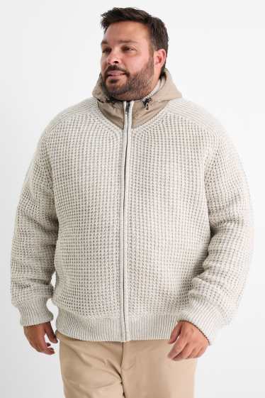 Herren - Strickjacke mit Kapuze - gefüttert - strukturiert - hellbeige