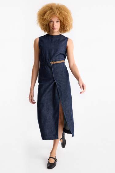 Damen - Jeans-Bodycon-Kleid mit Gürtel - dunkeljeansblau