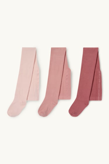 Enfants filles - Lot de 3 paires - collants - rose foncé