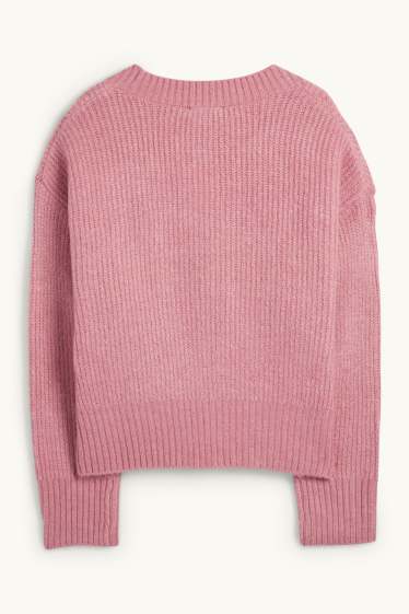 Damen - Strickjacke - gerippt - rosa