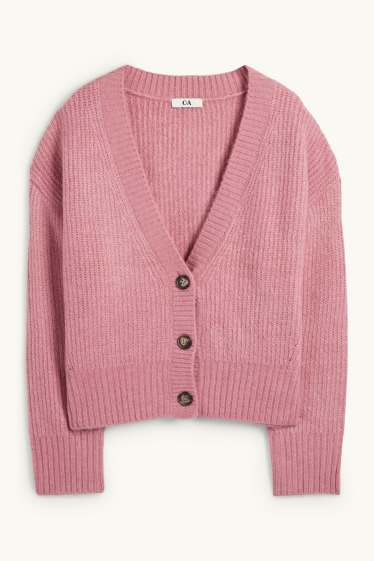 Damen - Strickjacke - gerippt - rosa