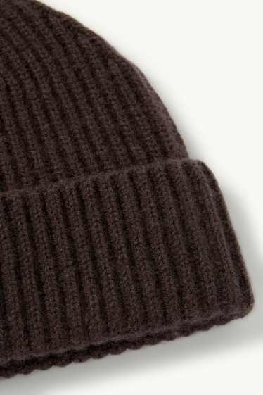 Herren - Mütze mit Kaschmir-Anteil - Woll-Mix - gerippt - dunkelbraun