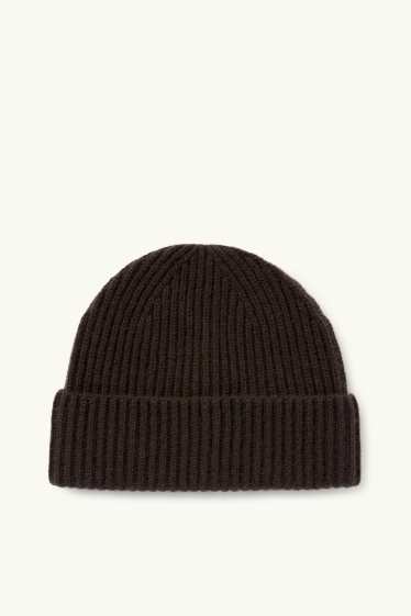 Herren - Mütze mit Kaschmir-Anteil - Woll-Mix - gerippt - dunkelbraun
