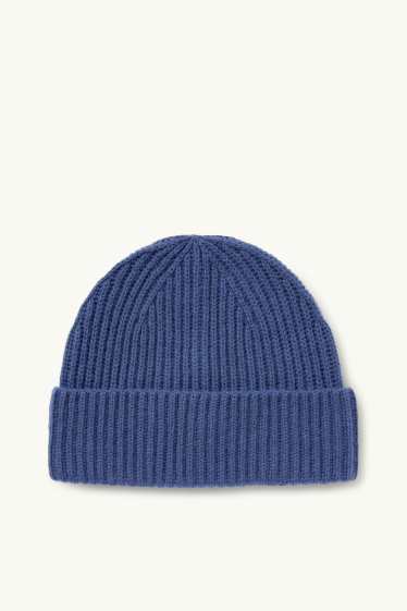 Bărbați - Căciulă cu conținut de cașmir - amestec de lână - reiată - albastru