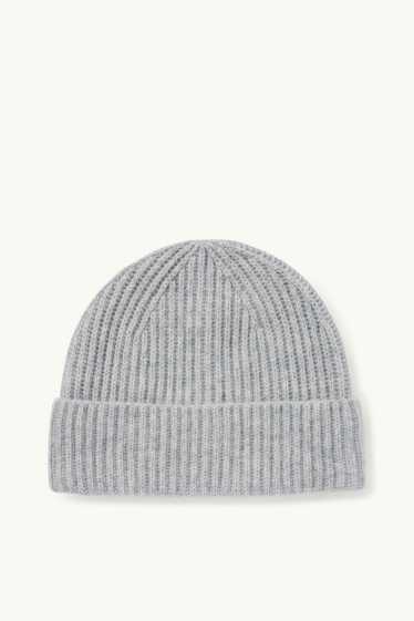 Hommes - Bonnet avec teneur en cachemire - laines mélangées - finition côtelée - gris clair