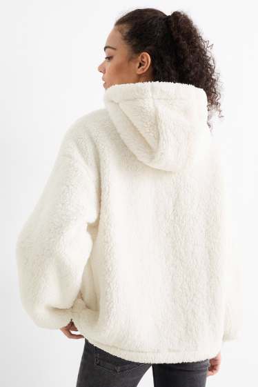 Femmes - Veste en peluche à capuche - blanc