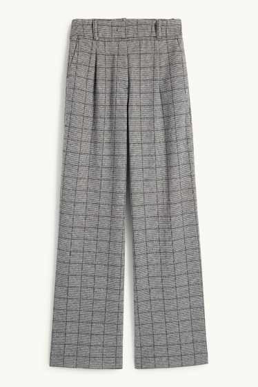 Femei - Pantaloni office - talie medie - relaxed fit - în carouri - gri