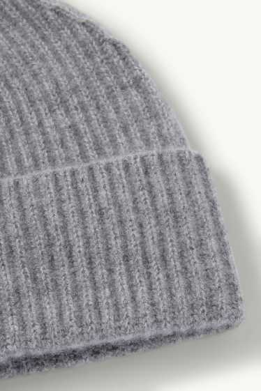 Femmes - Beanie en cachemire - finition côtelée - gris