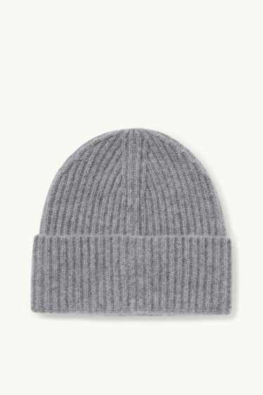 Femmes - Beanie en cachemire - finition côtelée - gris