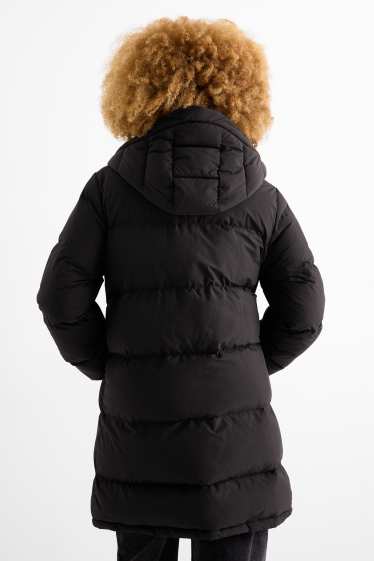 Dames - Mantel met stiksels en capuchon - waterafstotend - zwart