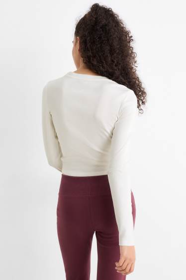 Femmes - Haut court à manches longues - finition côtelée - blanc