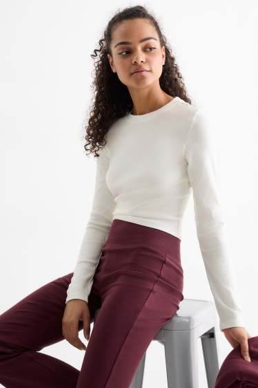 Femmes - Haut court à manches longues - finition côtelée - blanc