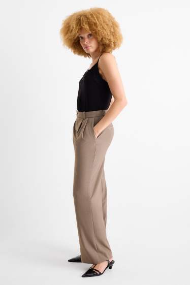 Women - Business trousers - mid-rise waist - wide leg - brown