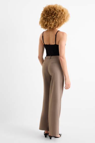 Women - Business trousers - mid-rise waist - wide leg - brown