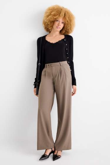 Women - Business trousers - mid-rise waist - wide leg - brown