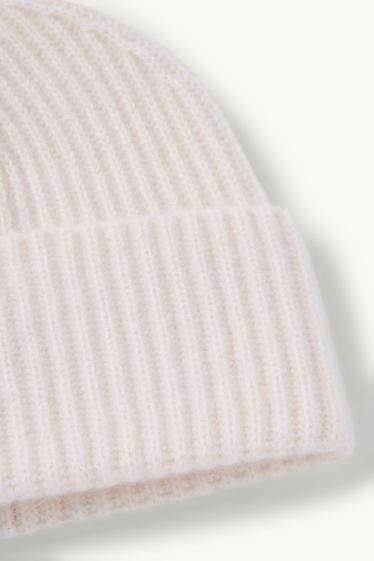 Damen - Kaschmir-Mütze - gerippt - cremeweiß