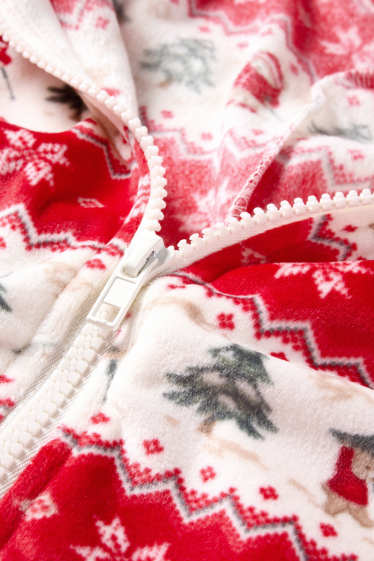 Dames - Mini-Me - dames-onesie voor de kerst, met capuchon - met patroon - wit / rood