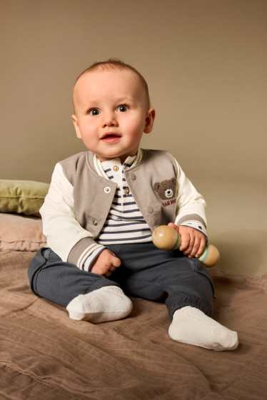 Bebeluși - băieți - Ursuleți - tricou cu mânecă lungă bebeluși - cu dungi - alb