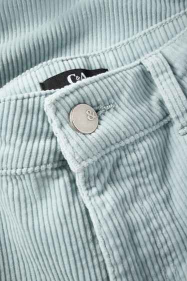 Dámské - Manšestrové kalhoty - high waist - straight fit - světle modrá