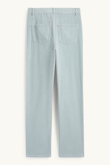 Dámské - Manšestrové kalhoty - high waist - straight fit - světle modrá