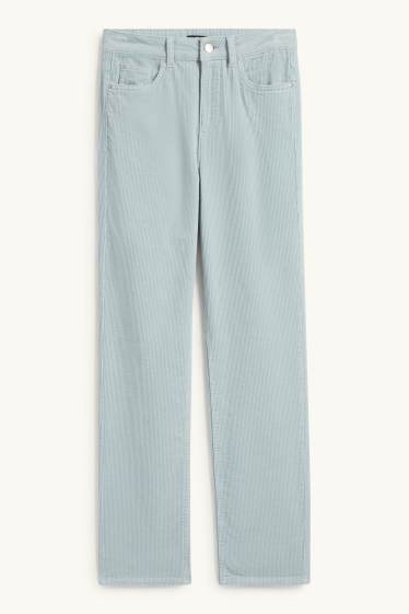 Dámské - Manšestrové kalhoty - high waist - straight fit - světle modrá