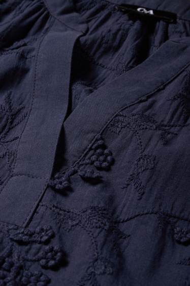 Dames - Blouse met V-hals - donkerblauw