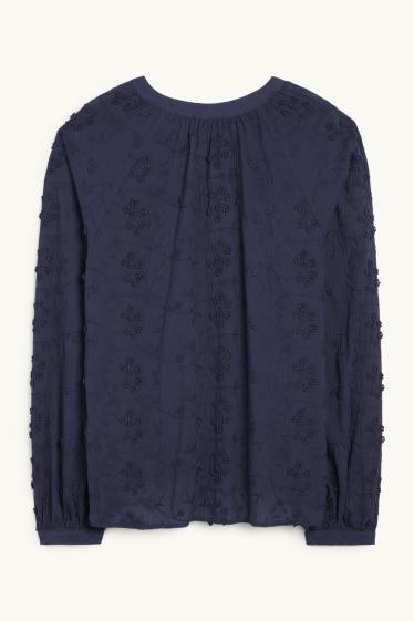 Dames - Blouse met V-hals - donkerblauw