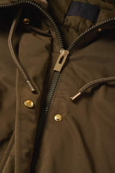 Women - Coat with hood - lined - water-repellent - khaki
