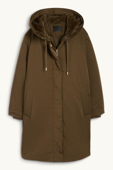 Women - Coat with hood - lined - water-repellent - khaki